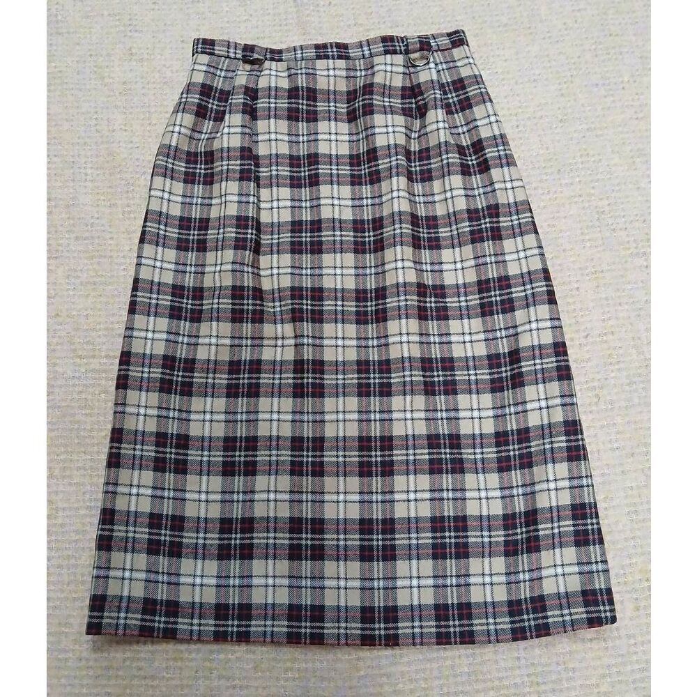 Vintage century Boston long wool pencil skirt womens 28 waist plaid beige red - Picture 2 of 9